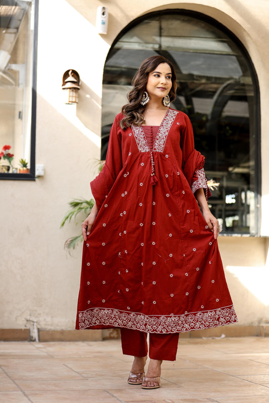 Crimson Elegance Embroidered Kurta Set