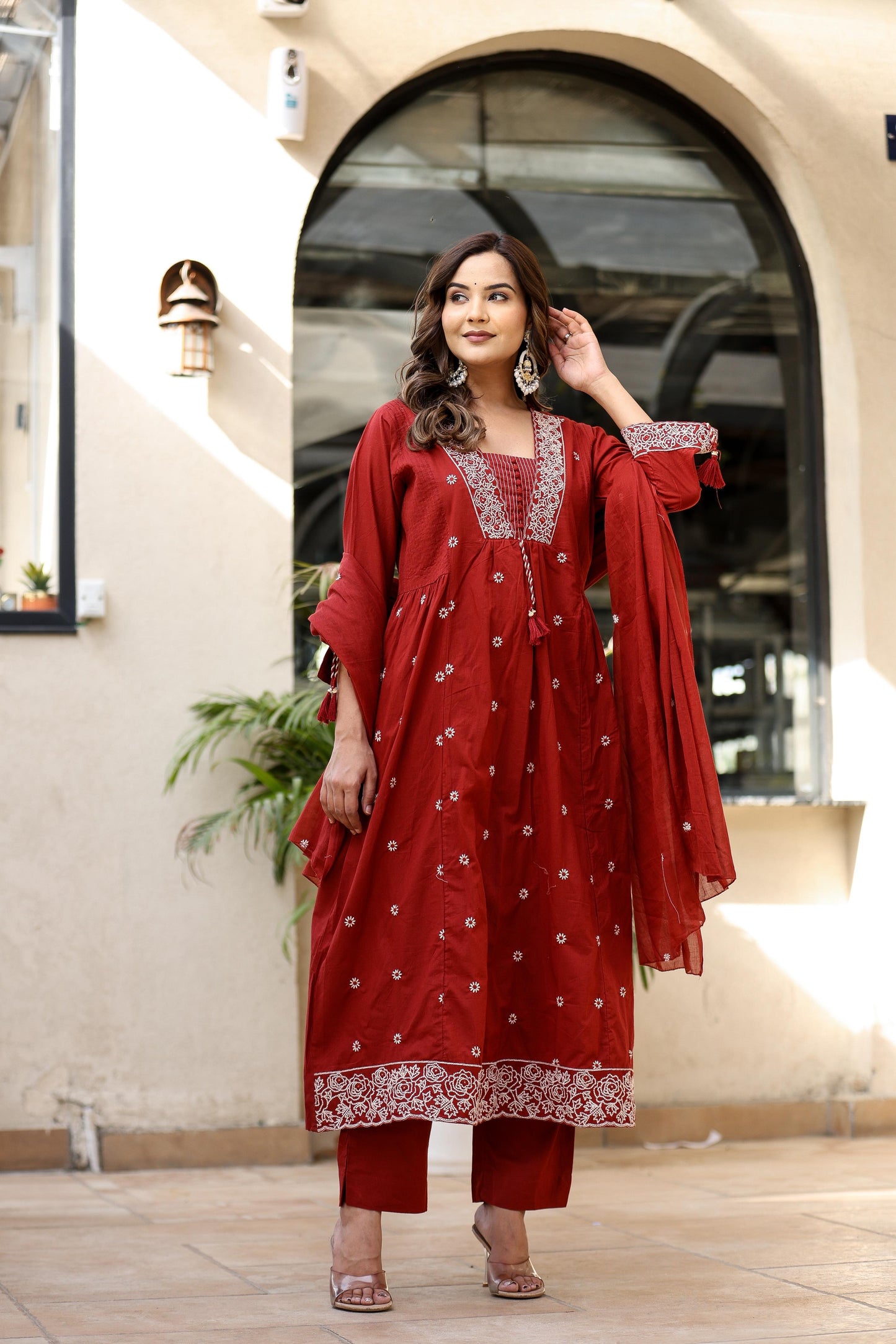 Crimson Elegance Embroidered Kurta Set