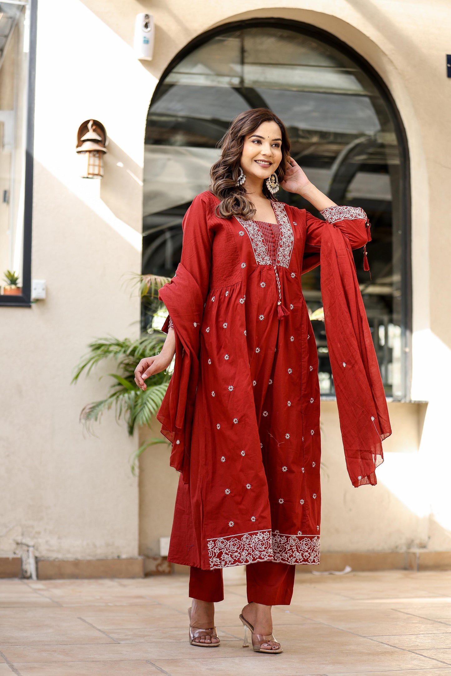 Crimson Elegance Embroidered Kurta Set